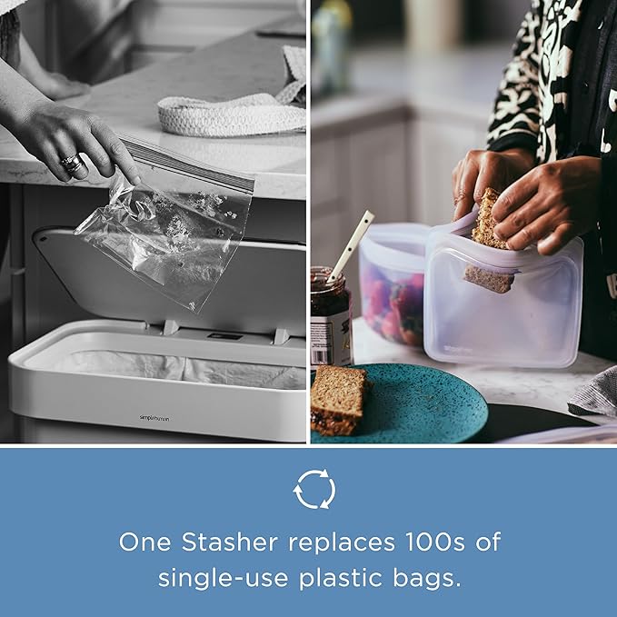 Stasher Silicone Reusable Food Storage Bags, 4-Pack, Reusable Freezer Bags, Microwave, Dishwasher, Oven Safe, Sous Vide, Premium Lunch Containers, Eco Friendly, Food-safe Silicone Snack Bag, Clear | Reusable Food Bags