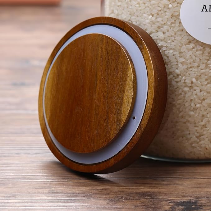 2-pack 3/4 gallon glass storage container with Acacia Wood Lids and glass spoon, Sealable Waterproof, Large Tall Glass Jar,Glass food storage Jars Set for Coffee bean, Nut, Candy, Cereal, Flour，sugar