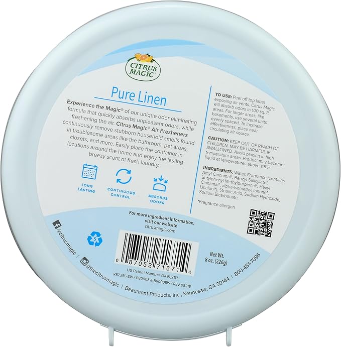 Citrus Magic Odor Absorbing Solid Air Freshener, Pure Linen, 8-Ounce, Pack of 1