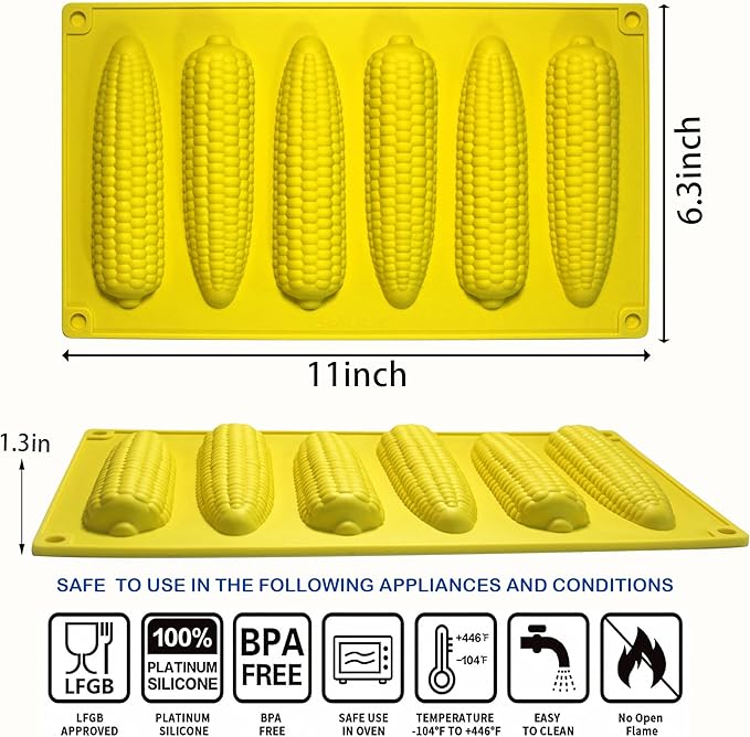 Sidosir 2Pcs Corn Stick Mold Silicone for Baking, 6-Cavity Corn Cob Silicone Molds for Bread, Non-Stick Cake Pan