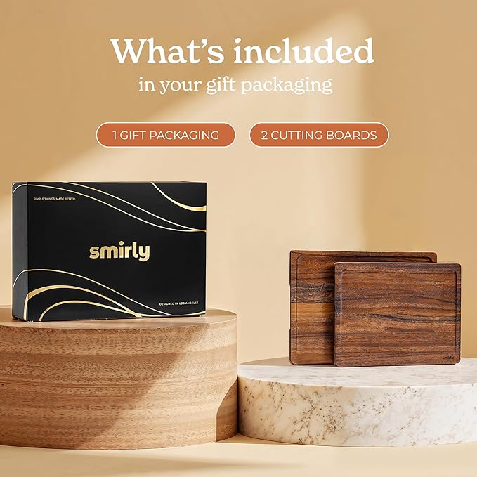 SMIRLY Walnut Wood Cutting Boards for Kitchen, Set of 2 Large - Small, Walnut Wooden Cutting Board Set with Deep Juice Grooves, Non Toxic Serving Tray