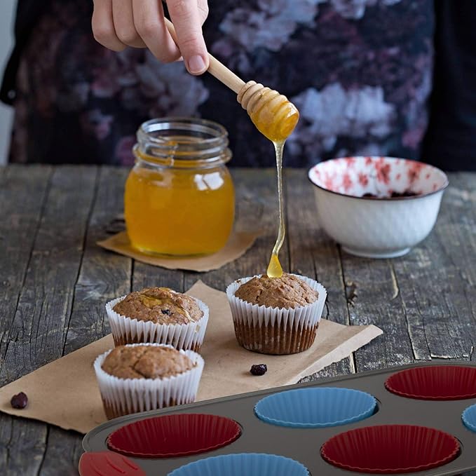Premium Non-Stick Baking Set: Banana Bread Loaf Pan, 12 Cup Mini Muffin Pan with Silicone Liners, and Jumbo 6 Cup Muffin Pan - Professional Bakeware with Comfortable Silicone Handles