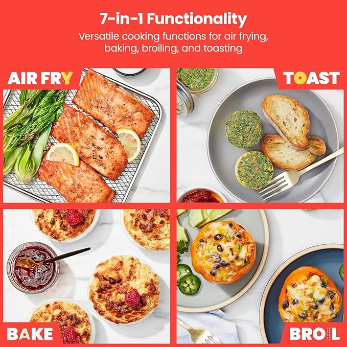 Chefman Air Fryer Toaster Oven XL 20L, Healthy Cooking & User Friendly, Countertop Convection Bake & Broil, 7 Cooking Functions, Auto Shut-Off 60 Min Timer, Nonstick Stainless Steel, Cookbook Included