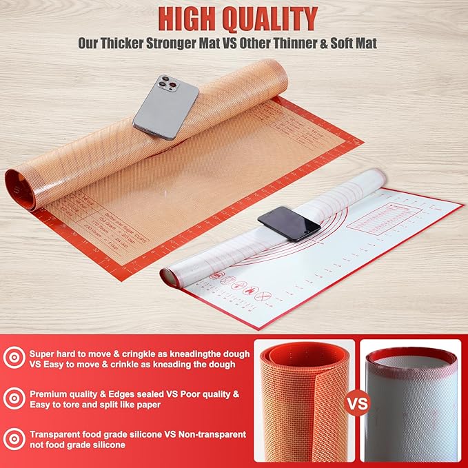 Silicone Pastry Mat 36x24 Inch Extra Large Baking Mat with Measurements, Nonstick Kitchen Counter Mats for Dough, Pastry, Dough Rolling, Kneading Board, Pie Crust, Fondant, Bread, Pasta, Pizza