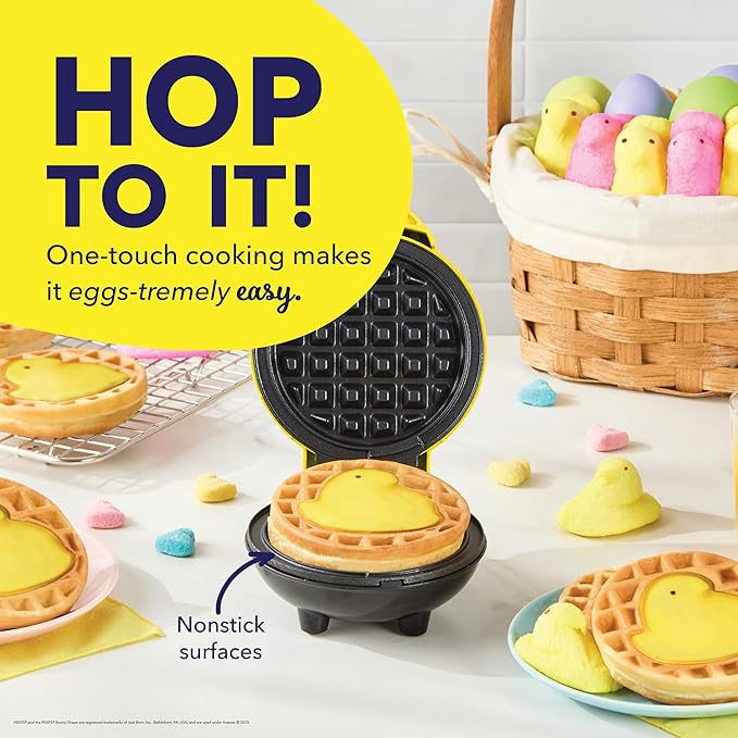 Dash & PEEPS® Mini Waffle Maker- Mini Machine for Creative Homemade Treats - Nonstick Iron with Unique Print Design - Stylish Waffle Machine - Yellow Chick