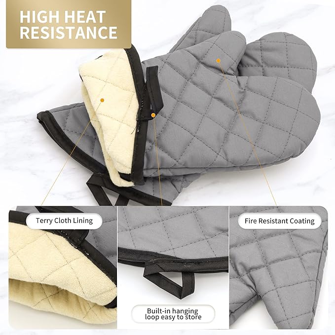 ARCLIBER Oven Mitts 1 Pair of Quilted Terry Cloth Cotton Lining,Extra Long Professional Classic Oven Mitt Heat Resistant Kitchen Oven Gloves,16 Inch
