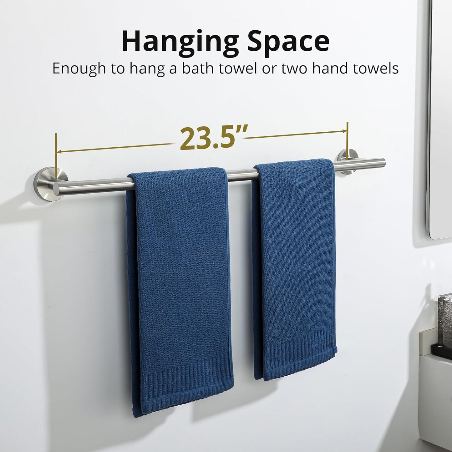 SAYAYO Towel Racks for Bathroom Brushed Nickel, 24 Inch Towel Bar Towel Rod Towel Holder Wall Mount SUS304 Stainless Steel (26 Inch Total Length)