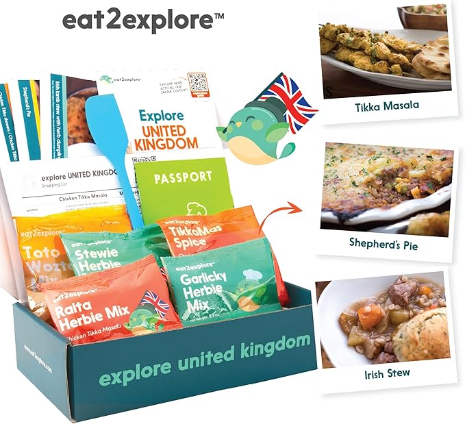 eat2explore Cooking Kits for Kids 14 Pcs – Interactive & Educational Kids Cooking Sets Real for Ages 5 and Up,3 Recipe Cards & Global Ingredients – Perfect for Families and Homeschooling (UK Edition)
