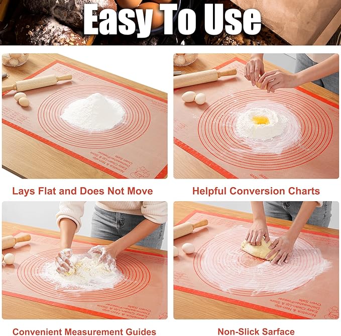 Silicone Pastry Mat 36x24 Inch Extra Large Baking Mat with Measurements, Nonstick Kitchen Counter Mats for Dough, Pastry, Dough Rolling, Kneading Board, Pie Crust, Fondant, Bread, Pasta, Pizza