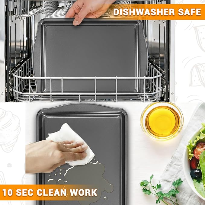Baking Pan Set of 3 - Carbon Steel Baking Sheets Set, 13/15/17 Inch, Nonstick Cookie Sheets for Baking, Rust & Warp Resistant & Stackable, Nontoxic & Heavy Duty & Easy Clean