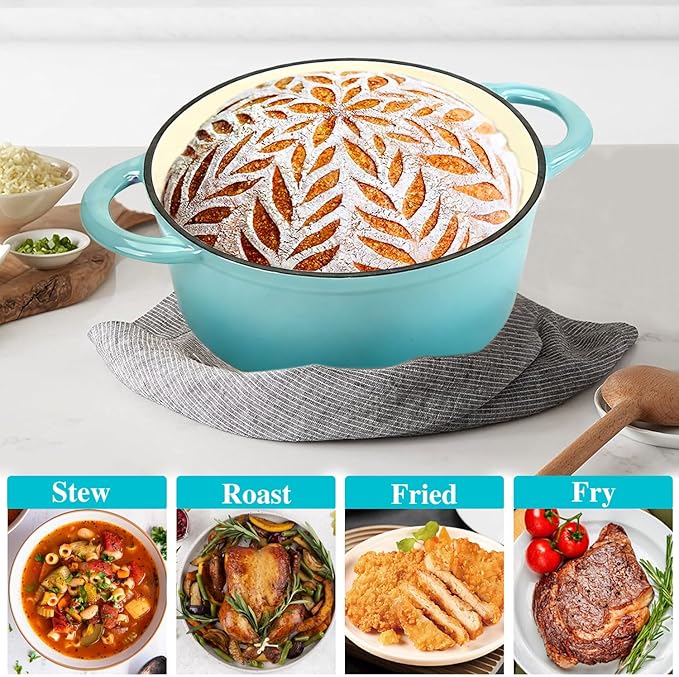 Enameled Cast Iron Dutch Oven with Lid, 6QT Heavy-Duty & Non-Stick Cookware Pot for Braising, Stews, Roasting, Bread Baking - Oven & Stovetop Safe