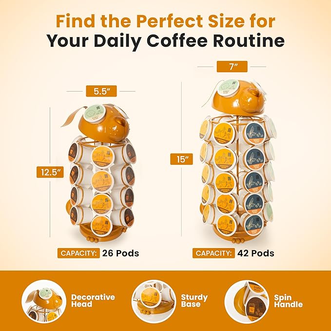 Made Easy Kit Carousel Coffee Pod Holder - Compatible with Keurig K-Pods K-Cups - Countertop 360 Spin Rack Storage Organizer - Revolving Base - Capsule Café Station Bar (Dog Brown, Large)