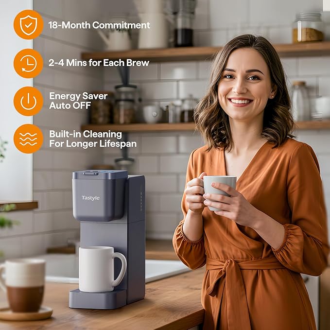Tastyle Single Serve Coffee Maker for K Cup, Ground and Tea, Hot and Iced Coffee Machines with Bold Setting, 6 to 16 Oz Brew Sizes, Compact for Small Spaces, Gray (2.0 Version)
