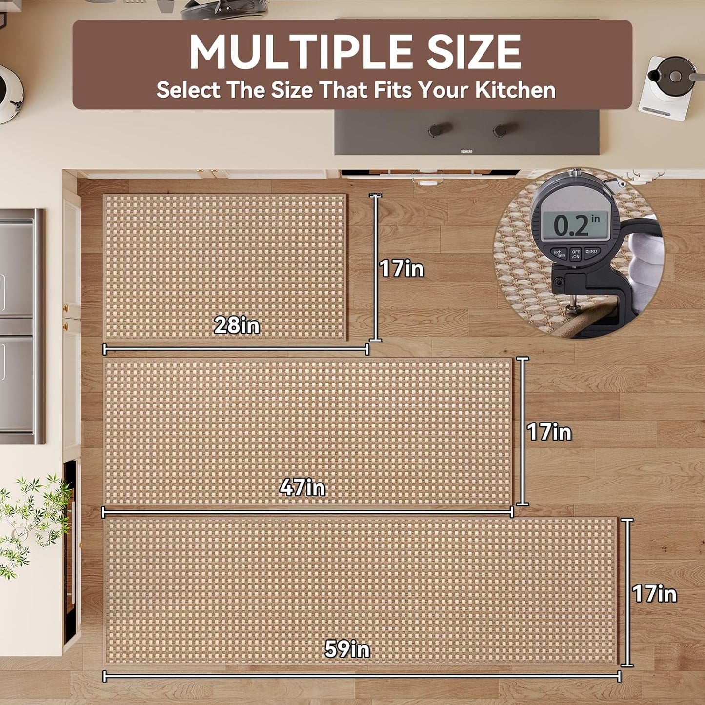 Kitchen Rugs Non Slip Washable, Rubber Backing Soft Chenille Braided Kitchen Mats for Floor, Super Absorbent Kitchen Runner Rug Standing Mat Sink Mat, Easy to Clean, Brown 17"x47"