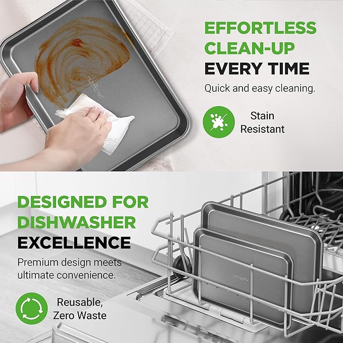 NutriChef 2-Piece Nonstick Cookie Sheet Baking Pan Set - Premium Bake Trays w/ Sleek Non-Stick Coating PFOA, PFOS, & PTFE Free - Large (15"x11") & Medium (13"x9") - Dishwasher Safe