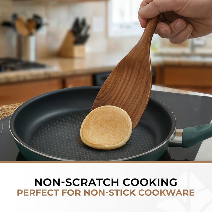 Wooden Spoons for Cooking – 10 Pcs Premium Teak Wooden Utensil Set with Hooks - Durable, Nonstick Safe, Easy to Clean & Heat Resistant with Ergonomic Handles