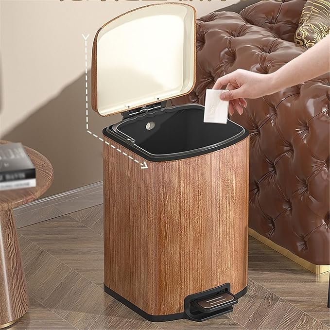 Trash Bin Kitchen Vintage Style Pedal Bin Household Stainless Steel Rubbish with Lid, Removable Inner Bucket Garbage Bin(Large)