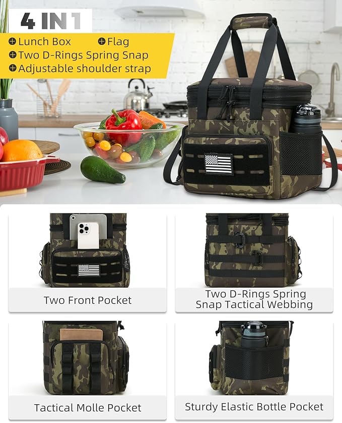 holuxer Tactical Lunch Bag & Lunch Box for Men - Large Double Deck Expandable Insulated Soft Adult Lunchbox for Work - Cooler Bag for Beach, Picnic, Camping,Outdoor，Travel (Camo,23L)