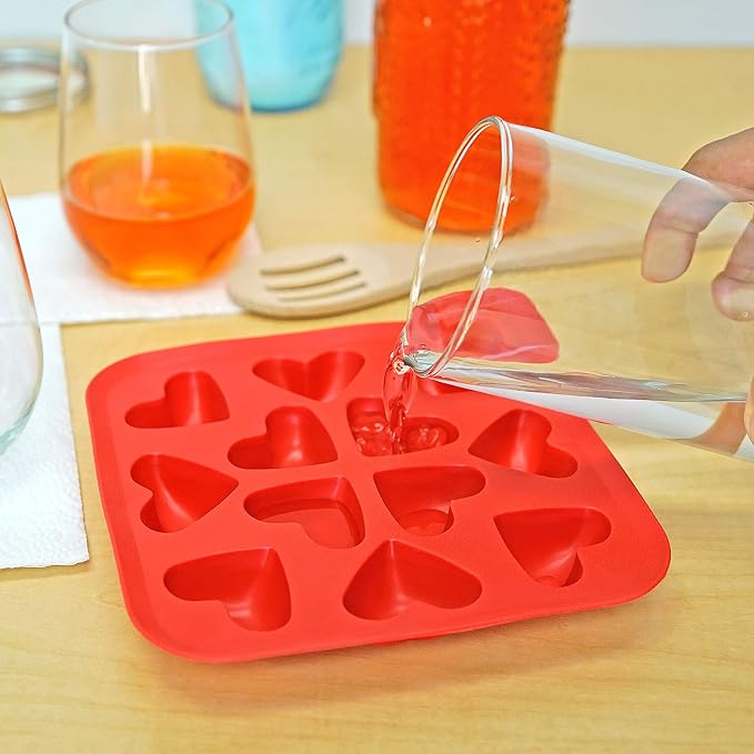 Fairly Odd Novelties Silicone Heart Ice Cube Tray, Non-Stick, Heat-Resistant, Mini Ice Cube Trays, Perfect for Valentines Day or Weddings, 4-Pack, Red