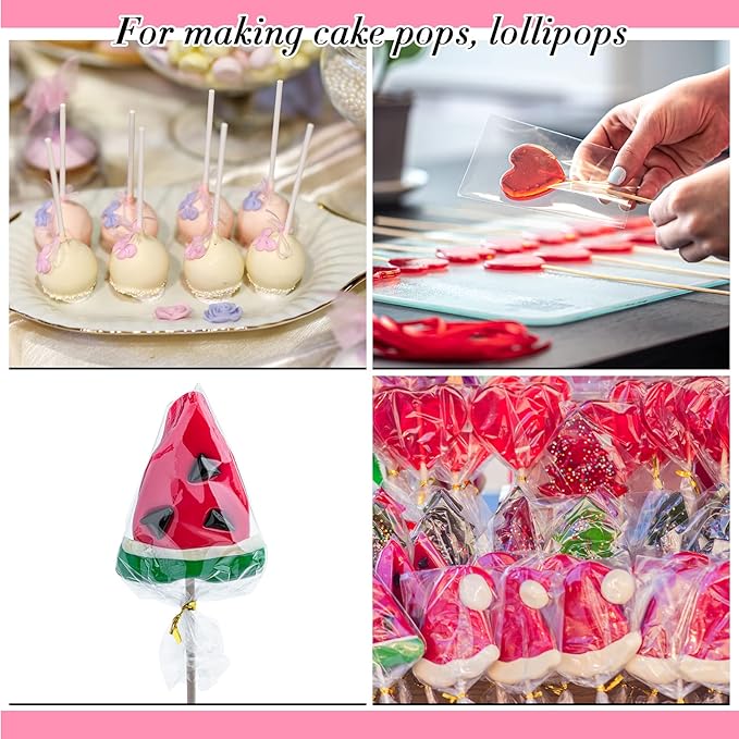 Yinkin Cake Pop Mold Sticks and Wrappers Cake Pop Kit Set Include 100 Parcel Bags 100 Papery Treat Sticks Metallic Twist Ties Scooper Ball Maker Lollipop Tools for Candy Chocolates and Cookies(Red)