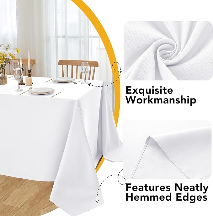 10-Pack White Tablecloths for Rectangle Tables, 60 x 84 Inches, Stain-Resistant Polyester Fabric for 4 Foot Tables - Washable Table Covers for Weddings, Banquets, Birthday Parties, Events