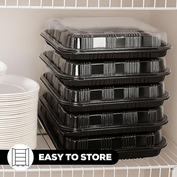 10 Pack Catering Trays with Lids – 17" Serving Tray with Lid, Heavy Duty Recyclable Plastic Party Platters for Catering, Buffet, Picnics & Events – Food Tray with Clear Lid (17.72 x 12.20 x 2.95 inch)