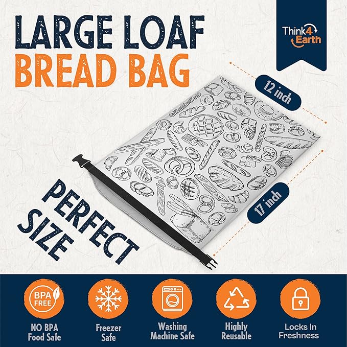 THINK4EARTH® - Large Bread and Baguette Bags (White, Bread Bag 2 Pack)