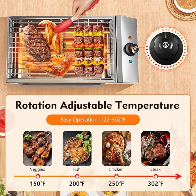 Electric Indoor Grill 1800W, 2 in 1 Smokeless Indoor Stainless Steel Grills with Non-stick Removable Grill & Grease Catcher Tray, 122-302°F Temperature Control Portable Flat Top Korean BBQ Grill