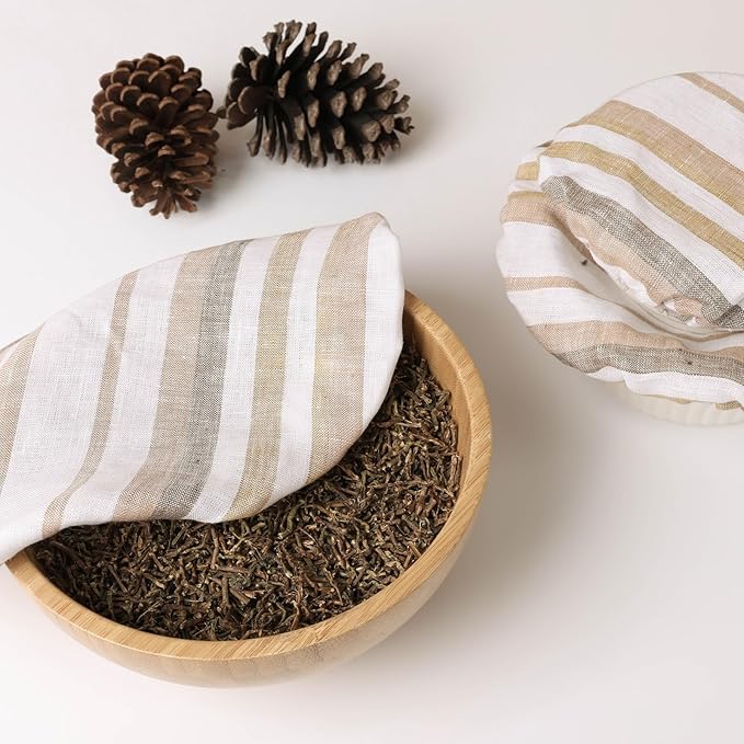 100% Linen Bowl Covers Reusable For Bread Proofing, 4 Pcs Elastic Cloth Fabric Colorful Stripe Bowl Covers, 5.9*7.9*9.8*11.8 Inches, Colorful 1
