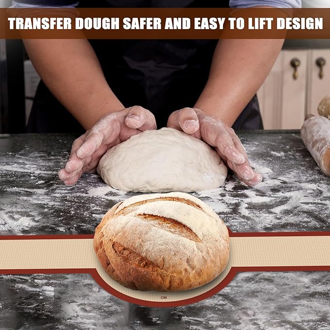 Silicone Bread Sling for Dutch Oven, Non-Stick & Easy to Clean Bread Baking Mat Set, 2 Pcs Reusable Bread Sling with Long Handle to Transfer Sourdough (Red, Oval and Round)