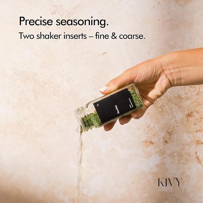 KIVY Drawer Spice Organizer + 24 Jars & 240 Labels - Seasoning Rack for Organization - Kitchen Drawer Insert for Spice Jars - Glass Seasoning Jars with Airtight Lids - Glass Spice Jars with Label