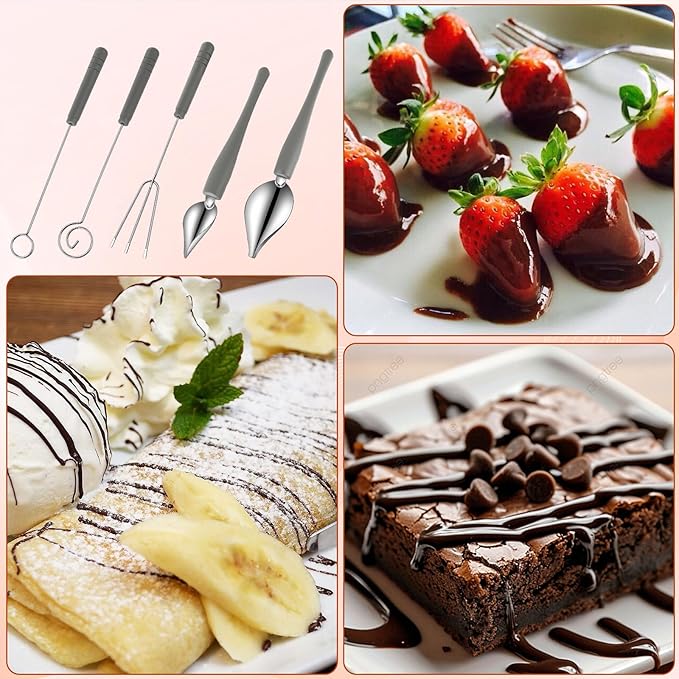 5 Piece Chocolate Dipping Tool Candy Making Supplies for Easy Candy Making and Decorative Plating, Stainless Steel Decorating Spoons for Decorative Plates Cake Coffee, Dipping Fork Spoons