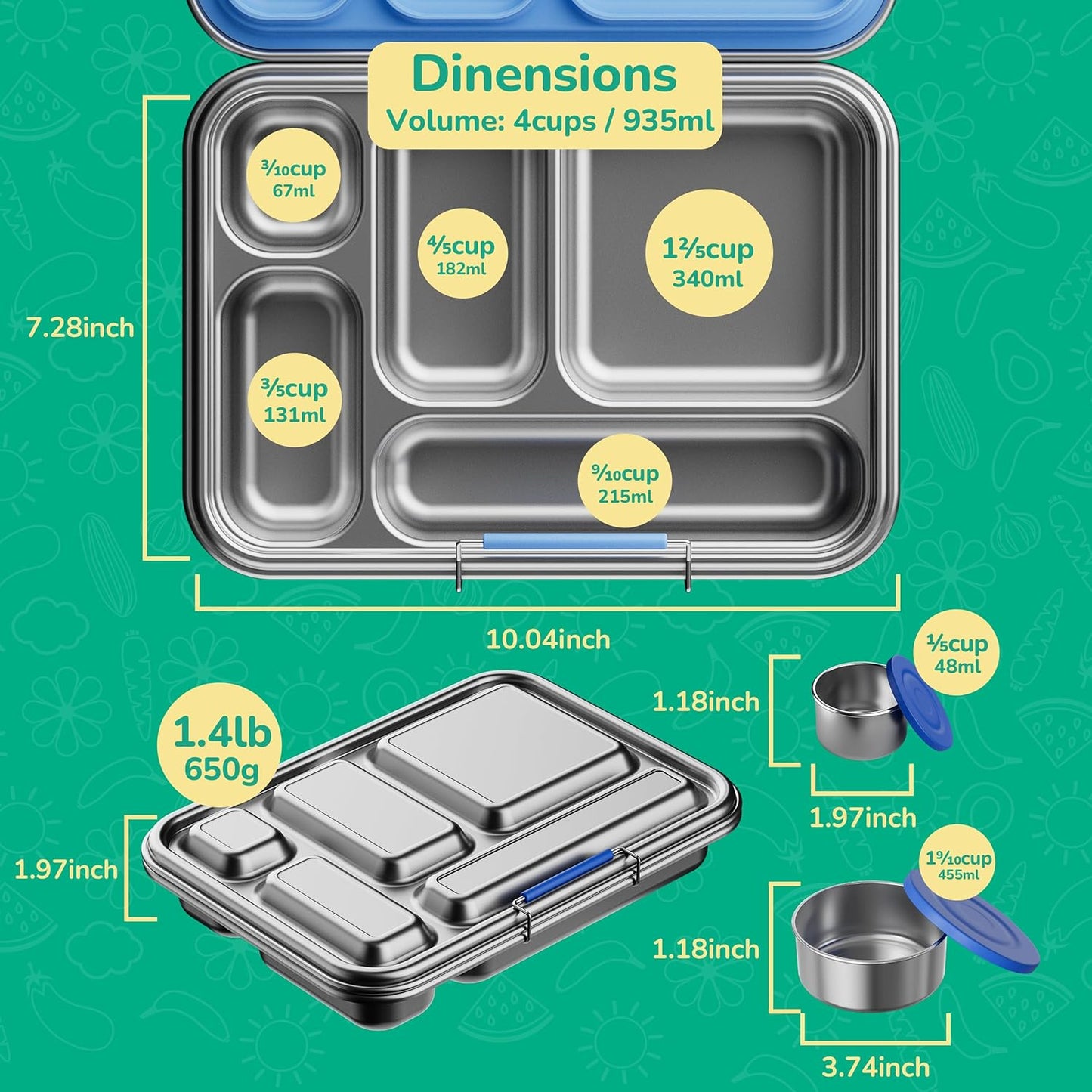 Stainless Steel Bento Box Kids, Kids Metal Bento Lunch Box BPA Free Lunch Box Containers 304 Stainless Steel Bento Box for School and Office(Purple)