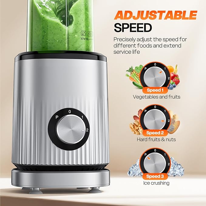 Turelar Blender for Smoothies Portable Personal Blender for Shakes and Smoothies for Kitchen with 2 * 24oz Portable Cups and Extra Lid, Smoothie Maker Machine for Juices, Baby Food, Nutritious Recipe