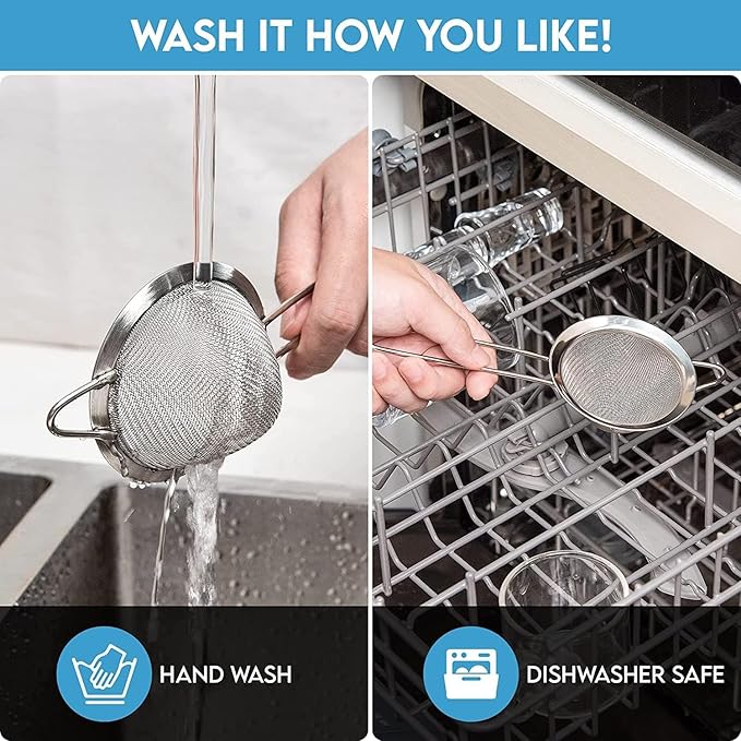 ELEEN Stainless Steel Strainer | Set of 3 Kitchen Strainers Available Sizes (S,M,L) | Perfect Strainers for Kitchen Use (Silver 8 CM)