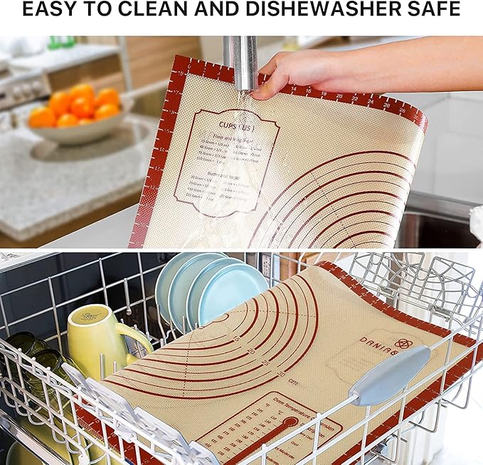 2 Pack Non Stick 26''x16'' Extra Large Thick Silicone Pastry Mat and 16''x11'' Cooking Mats, Double Measures Scale for Non-slip Silicone Baking Sheet,Counter Mat, Dough Rolling, Reusable Bakeware Mats