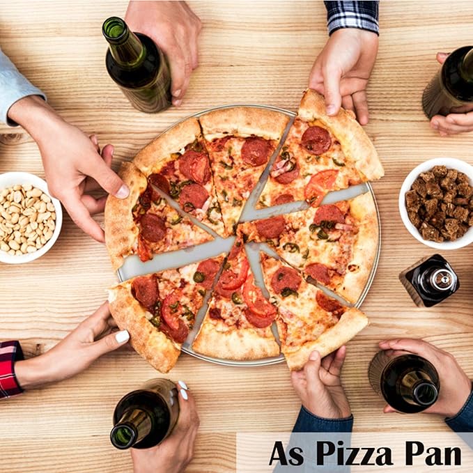P&P CHEF Pizza Pan Set of 2, Stainless Steel Pizza Tray, Round Pizza Plate For Pie Cookie Pizza Cake, Non Toxic & Heavy Duty, Dishwasher Safe & Easy Clean, 10 Inch & Silver