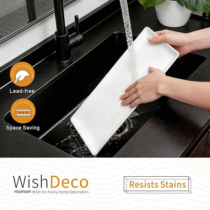 WishDeco Large Serving Platter Set of 2, Long Ceramic Serving Tray 16 inch, Rectangular Serving Dishes, White Plates for Entertaining, Fruit, Appetizer, Charcuterie, Oven & Dishwasher Safe