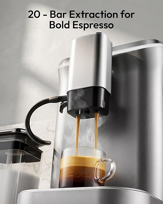 EUHOMY Fully Automatic Espresso Machine, 20 Bar Coffee Maker with Grinder and Integrated Milk Frother, Automatic Espresso Machine with Touch Screen, 15-Grind Settings Coffee Machine for Home, Silver