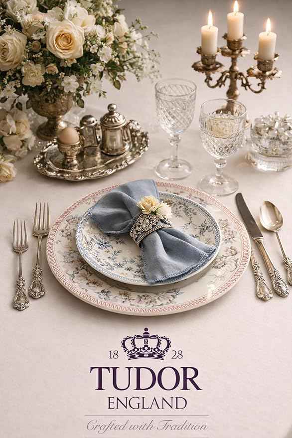 Tudor Royal 12-Piece Porcelain Round Dinnerware Set, Service for 4, Vintage Garden, Floral, Plates Bowls Dishes, Premium Quality Tableware, Unique Pattern, Glossy