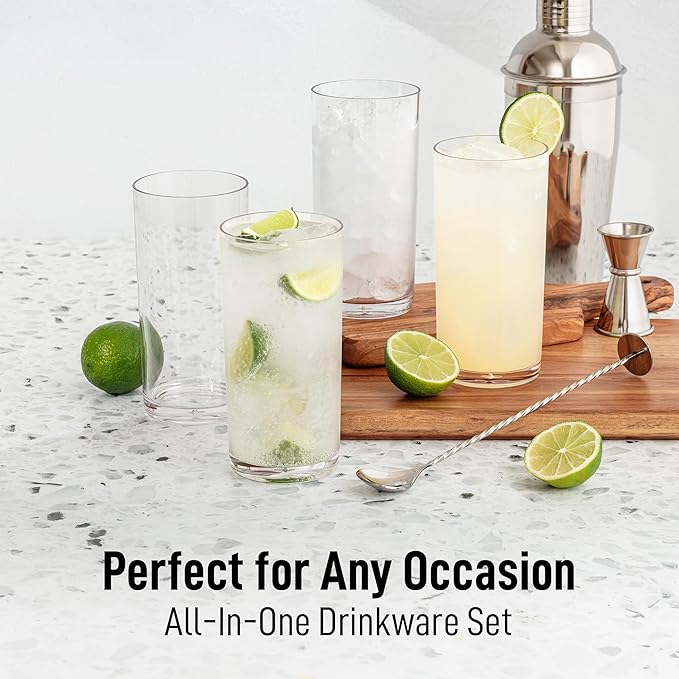 Zulay Kitchen Plastic Drinking Glasses (Set of 12) – 16oz Acrylic Shatterproof Water Cups for Home, Kitchen & Outdoors – Crystal Clear Glass Look – BPA & Lead-Free – Top-Rack Dishwasher Safe