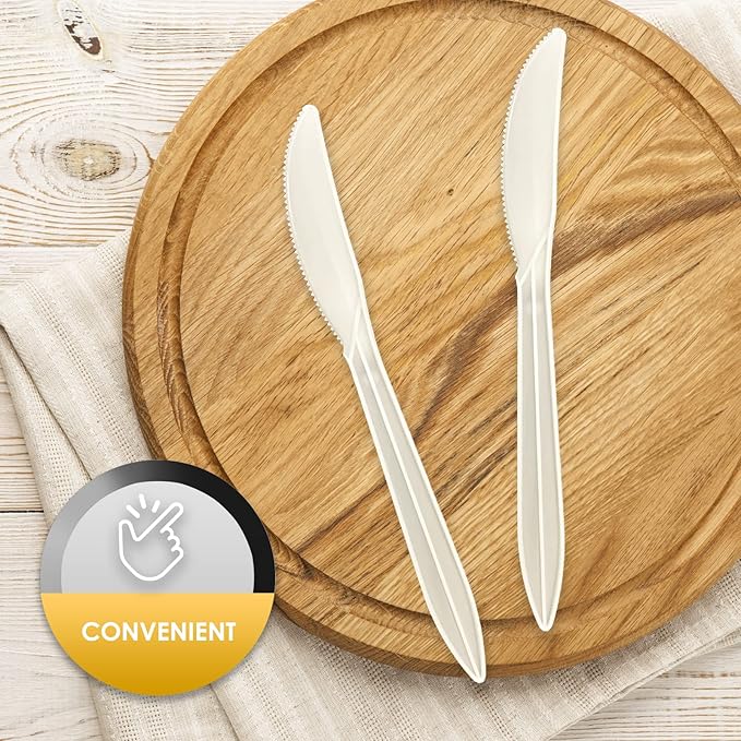 PAMI 1000 Pack Bulk Disposable Plastic Silverware Medium Weight Cutlery for Parties Catering Takeout Orders (Knives Knives White)