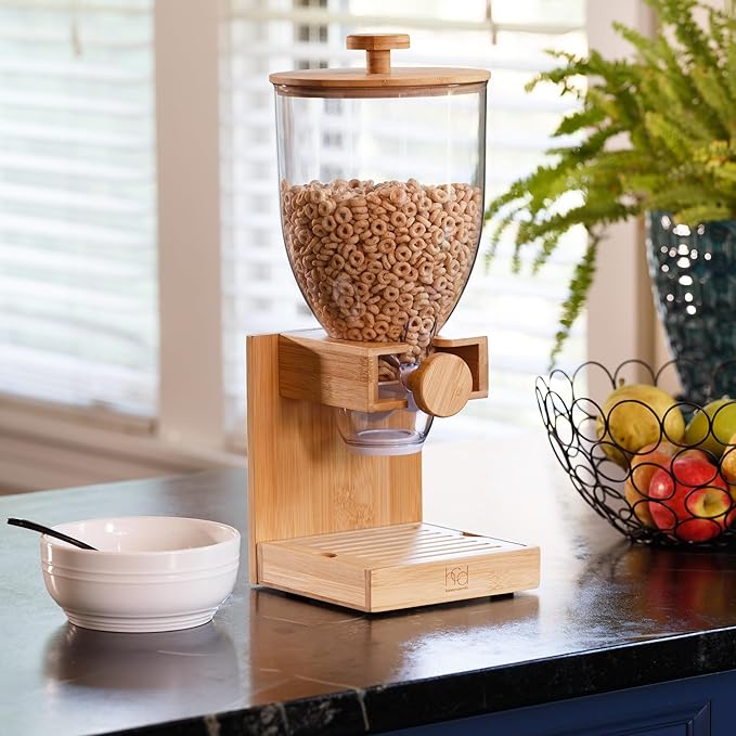 Honey-Can-Do Compact Dry Food Dispenser, Single Control & Snack Storage Container for Countertop or Pantry, Bamboo