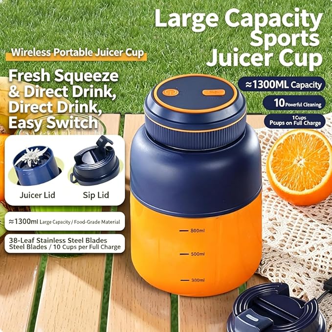 Portable Electric Juicer Cup with Zero Cord Hassle,Wireless Personal Juicer Cup USB Rechargeable Blender,38-Blades,Quiet Operation, Leakproof Lid,40 Seconds,for Shakes and Smoothies (Beige-28 Oz)
