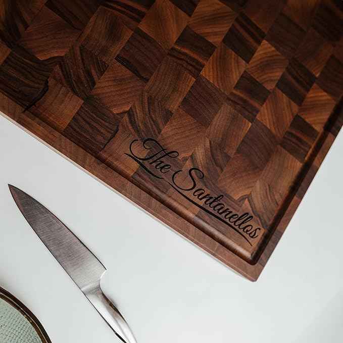 Handmade Personalized Walnut End Grain Cutting Board – Custom Engraved Wood Chopping Block, Perfect Gift for Home Chefs by GrainWoods (18x12x2 Inches)