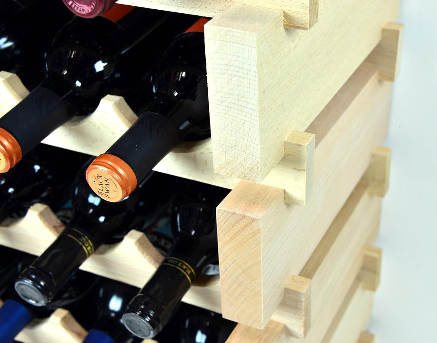 sfDisplay.com,LLC. Modular Wine Rack Beechwood 24-72 Bottle Capacity 6 Bottles Across up to 12 Rows Newest Improved Model (24 Bottles - 4 Rows)