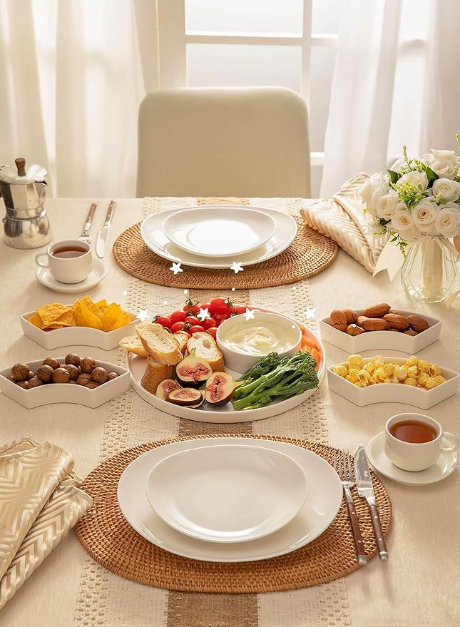 Sweese Porcelain Divided Serving Dishes, Relish Tray, Serving Bowls for Parties - Perfect for Chips and Dip, Veggies, Candy and Snacks, White