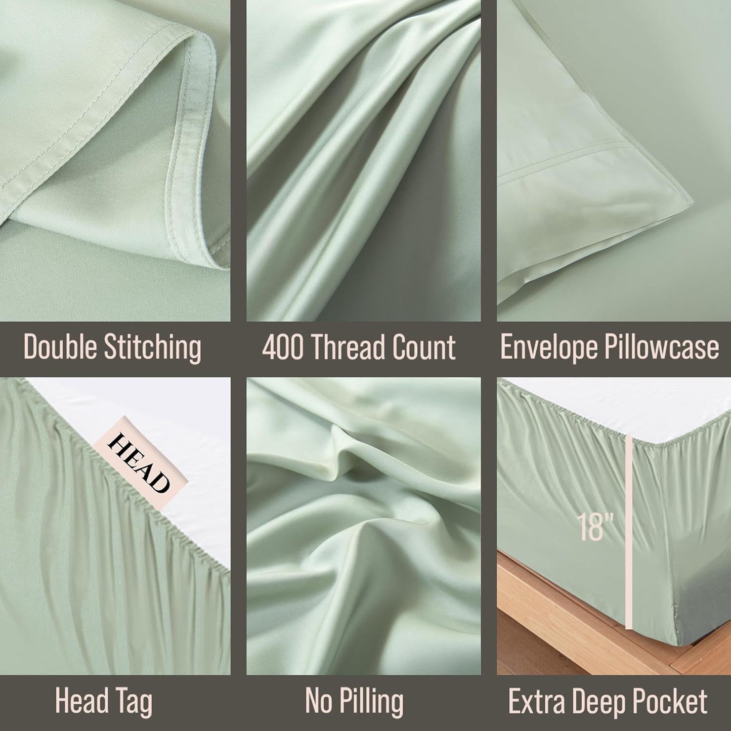 Bella Coterie Luxury Bamboo Viscose Split King Size Sheet Set | 100% Organically Grown | Ultra Soft | Cooling for Hot Sleepers | 18" Deep Pocket [Sea Glass]