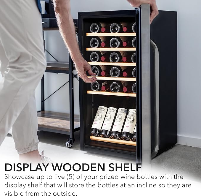 Whynter FWC-341TS 34 Bottle Freestanding Stainless Steel Wine Refrigerator with Display Shelf and Digital Control & Oster Electric Wine Opener and Foil Cutter Kit with CorkScrew and Charging Base