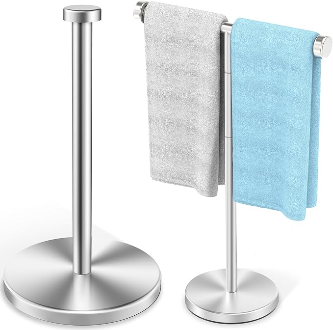 VEHHE Paper Towel Holder Countertop ＆ T-Shape Hand Towel Holder, Height-Adjustable
